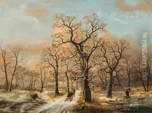 Winterlandschaft Mit Pferdeschlitten Oil Painting - Ernst Ferdinand Oehme