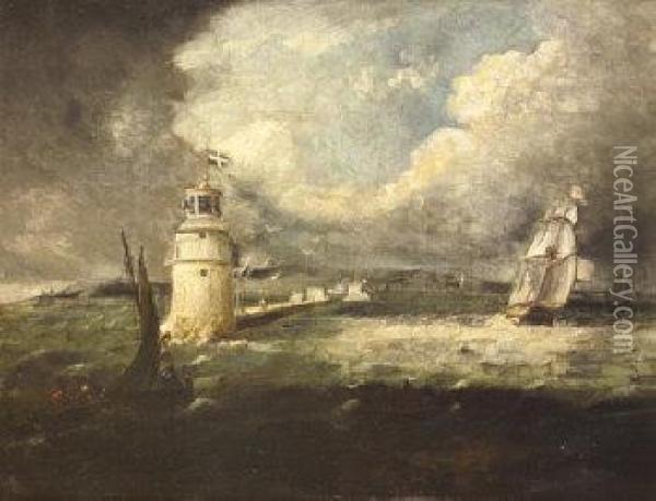 The Entrance To Dublin Port With Shipping Oil Painting - William II Sadler
