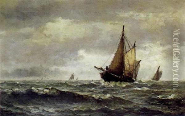 Marine Med Fiskekutter Oil Painting - Edvard Skari
