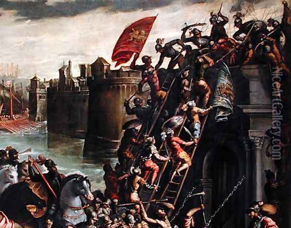 The Crusaders Conquering the City of Zara in 1202 2 Oil Painting - Andrea Michieli (see Vicentino)