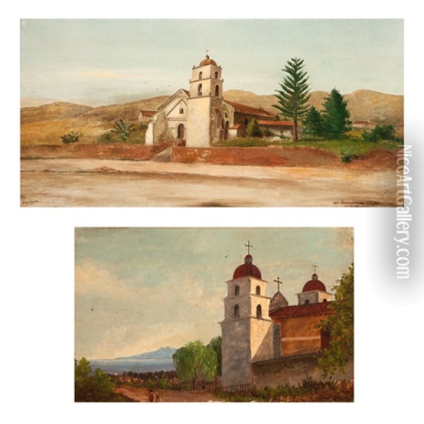 Two California Mission Views: Oil Painting - John Sykes