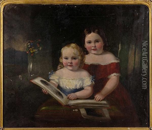 Portrait Of Alice And Bryan In An Interior Oil Painting - William Bowness