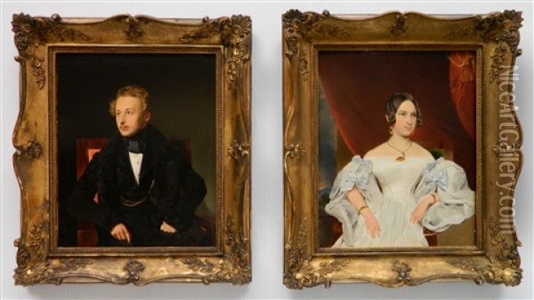 Pair Of Portraits - Man And Woman (2 Works) Oil Painting - Franz Eibl