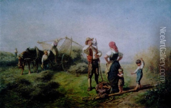 Les Foins Oil Painting - Friedrich Wilhelm Pfeiffer