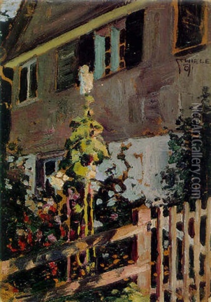 Haus Mit Bluhenden Malven, Bregenz Oil Painting - Egon Schiele
