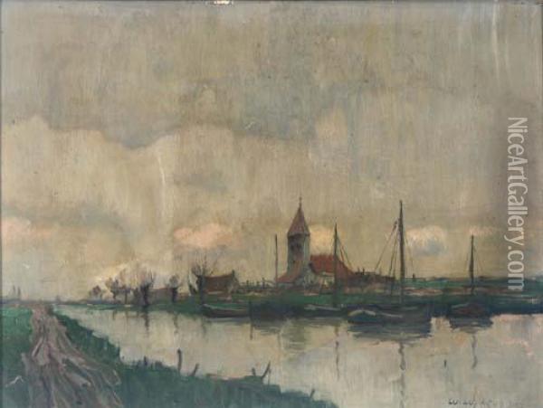 Flusslandschaft Mit Angelegten Booten Oil Painting - Wilhelm, Willi Lucas