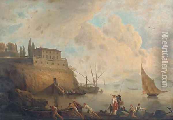 Fisherfolk before a Neapolitan villa Oil Painting - Claude-joseph Vernet