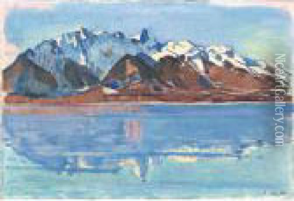 Lake Thun With Mountain Chain Stockhorn Oil Painting - Ferdinand Hodler