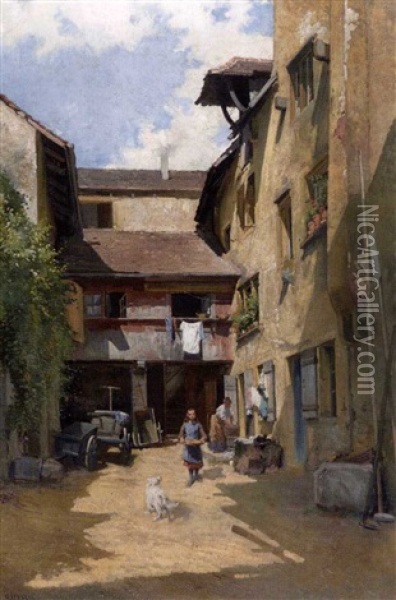 Bauernhof In St. Blaise Oil Painting - Auguste Bachelin