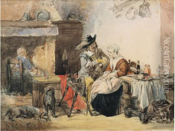 Geanimeerd Interieur Oil Painting - Herman Frederik Carel ten Kate