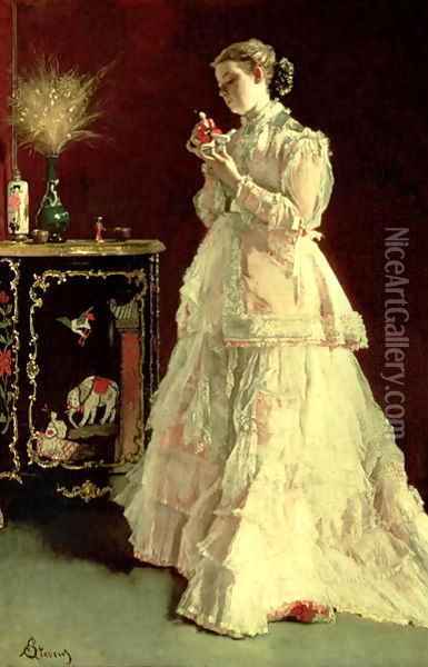 The Lady in Pink 1867 Oil Painting - Alfred Stevens