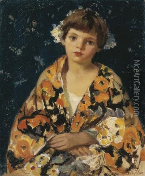 Girl In Kimono Oil Painting - Pauline Palmer