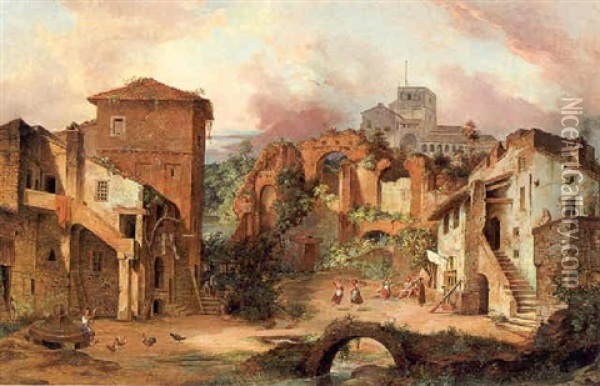 Reste Der Villa Des Pompeius In Albano Bey Rom Oil Painting - Georg Pezolt