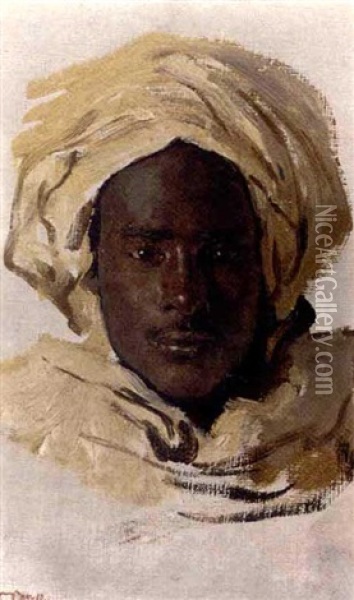 Portrait Study Of A Moor Oil Painting - Carl Leopold Mueller