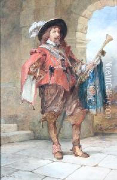 A Trumpeter In 17th Century Costume Oil Painting - Charles Cattermole