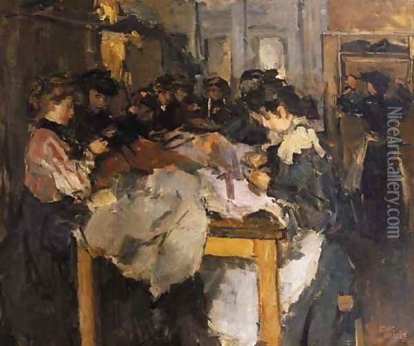 Atelier costume naaisters Oil Painting - Isaac Israels