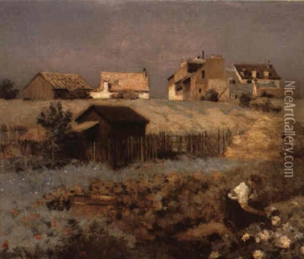 Les Chaumieres Oil Painting - Jean-Charles Cazin