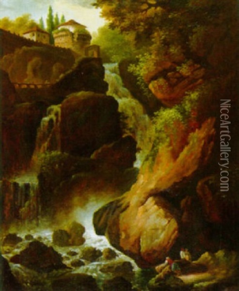 Burgruine Am Wasserfall Oil Painting - Christian Wilhelm Ernst Dietrich