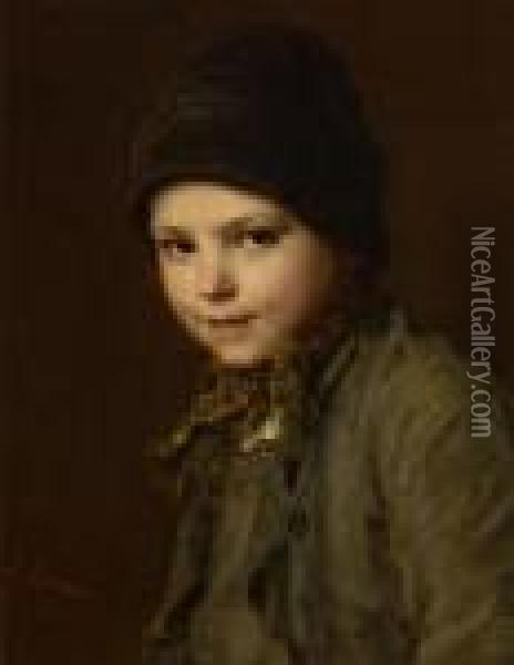 Portrait Of A Boy. Oil Painting - Ludwig Knaus
