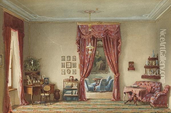 A View Of An Interior Oil Painting - H. Bank