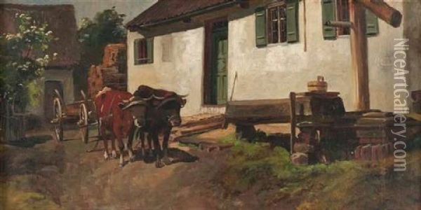 Ochsengespann Vor Einem Bauernhof Oil Painting - Christian Friedrich Mali