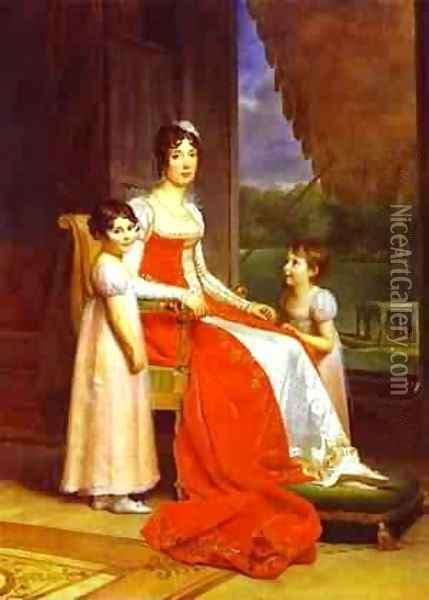 Marie Julie Bonaparte Queen Of Spain With Her Two Daughters Oil Painting - Baron Francois Gerard