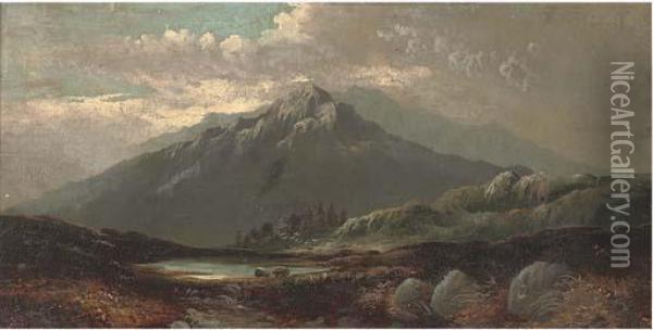 A Highland Tarn Oil Painting - Charles Leslie