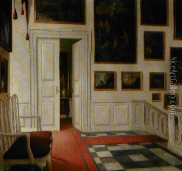 Den Store Hovedtrappe, Ledreborg Oil Painting - Christian Tilemann-Petersen