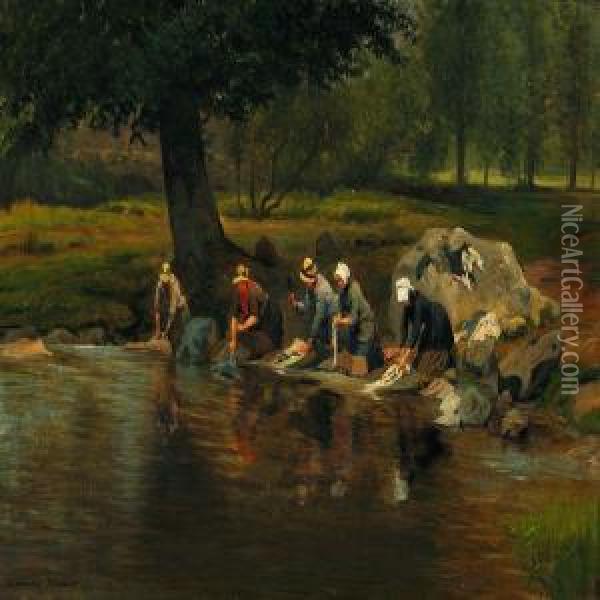 La Riviere De La Farge A Vallieres (creuse) Oil Painting - Adolphe Theodore J. Potemont