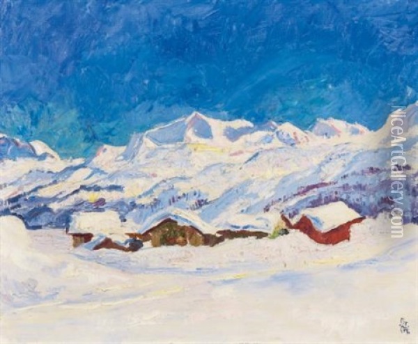 Winterlandschaft Bei Maloja (winterlandscape Near Maloja) Oil Painting - Giovanni Giacometti