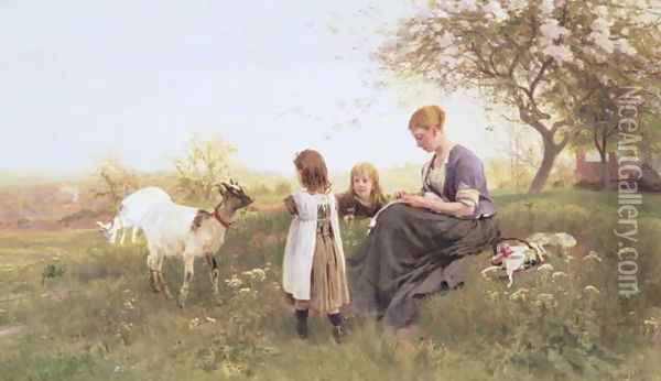 Feeding the Goats, 1870 Oil Painting - Otto Weber