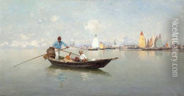 On The Lagoon, Venice Oil Painting - Pietro Fragiacomo