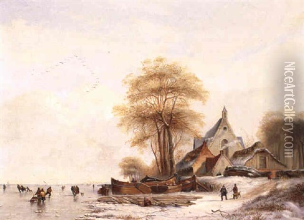 Paysage D'hiver Avec Patineurs Oil Painting - Wijnand Jan Joseph Nuyen