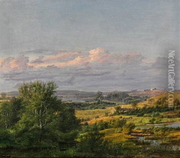 Fynsk Landskab, I Baggrunden Kjaerum Og Ebberup Banker Oil Painting - Dankvart-Christian-Magnus Dreyer