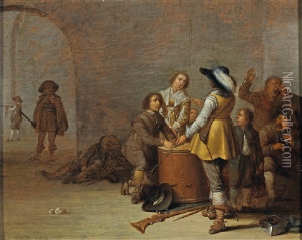 A Guardroom Interior Oil Painting - Jacob Duck