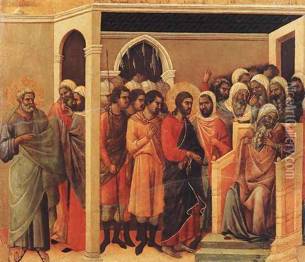 Christ Before Caiaphas 1308-11 Oil Painting - Duccio Di Buoninsegna