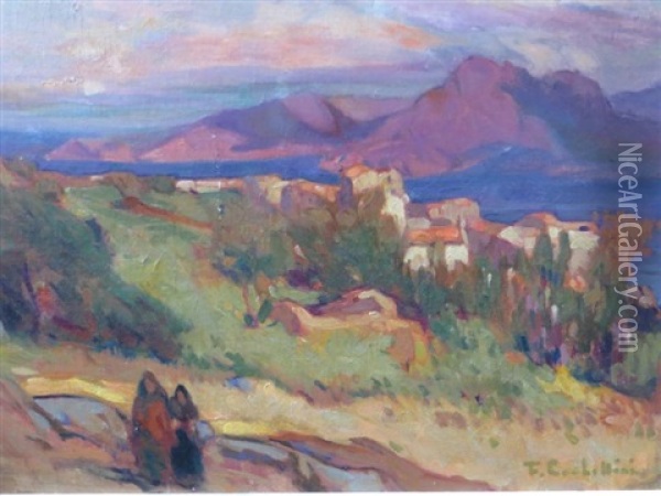 Village Corse Oil Painting - Francois Corbellini