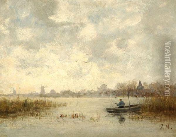 Fishing Boat On The Water Oil Painting - Joseph Hendrikus Neuhuys
