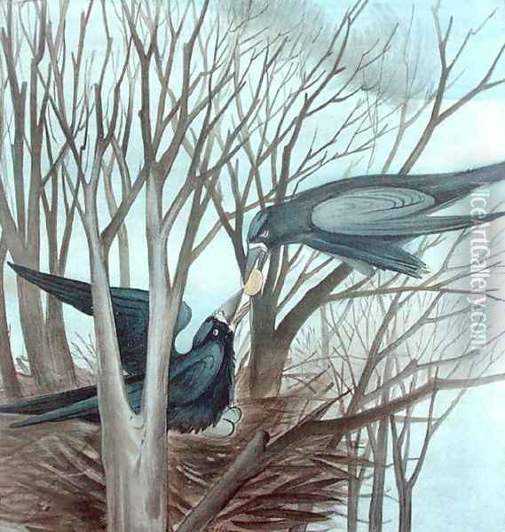 Two Rooks Feeding in a Tree Oil Painting - Madeline Wyndham