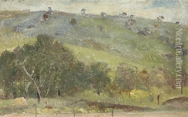 Tasmanian Hillside Oil Painting - Tom Roberts