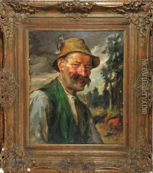 Bildnis Eines Lachenden Mannes In Tracht Vor Einem Wald Oil Painting - Hans Best