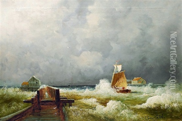Ausfahrender Kustensegler Bei Sturmischer See Oil Painting - Johann Jungblut
