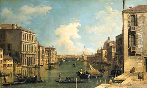 The Grand Canal, Venice, looking east from the Campo di San Vio, with the Palazzo Corner, barges and gondolas, the dome of Santa Maria della Salute Oil Painting - (Giovanni Antonio Canal) Canaletto