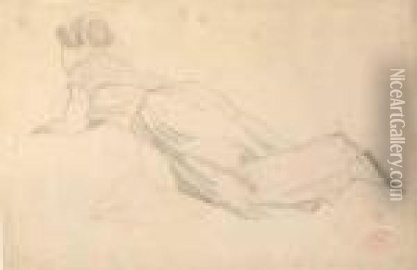 Figure Study Of A Reclining Woman In A Long Skirt Oil Painting - Giraud