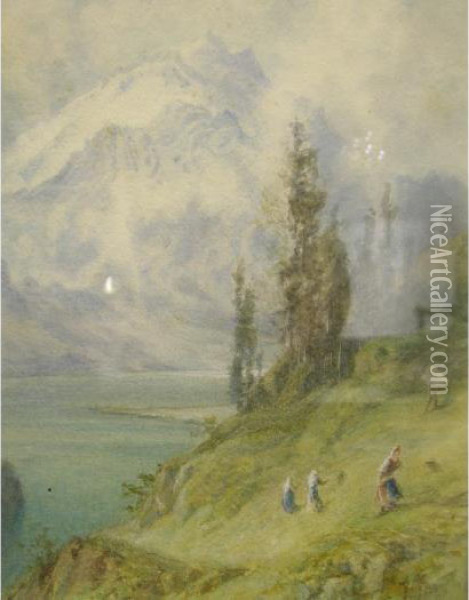Alpine Scene With Figures Oil Painting - Henry Forbes Witherby