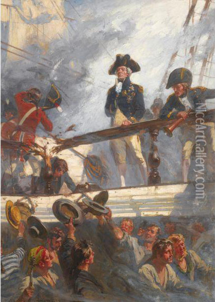 Close Action: Nelson At Trafalgar Oil Painting - Frederick Rushing Roe