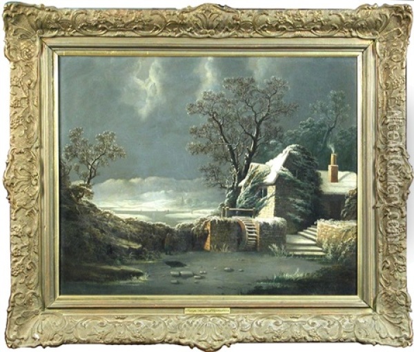 Watermill On A River In The Snow Oil Painting - George Smith of Chichester