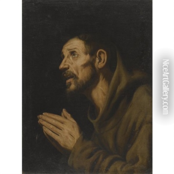 Franciscan Friar At Prayer Oil Painting - Luis Tristan De Escamilla