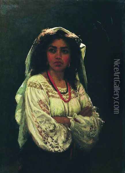 Portrait of an Italian woman Oil Painting - Ilya Efimovich Efimovich Repin