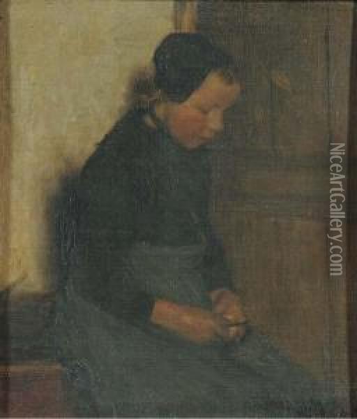 In Half Licht: Girl In An Interior Oil Painting - Willy Martens